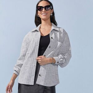 Francesca's Moriah Tweed Light‎ Blue Shacket NWT - Size Large